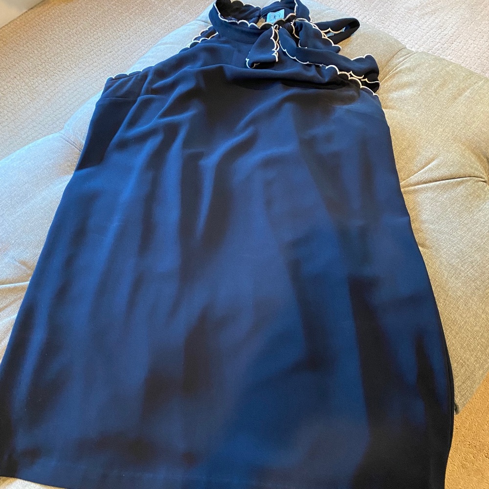 CeCe Navy and White Scalloped Edge Mini Dress